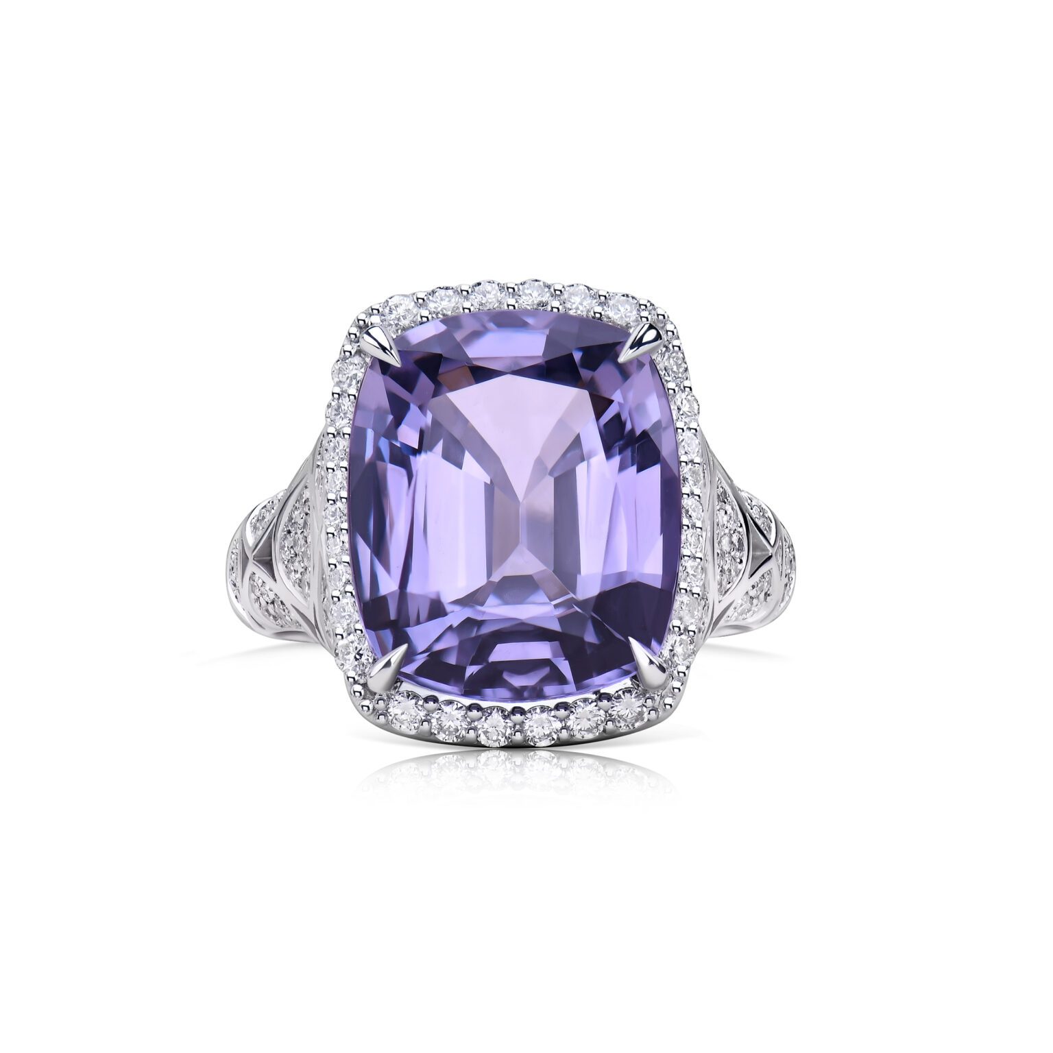 7.18 ct Cushion Cut Spinel and Diamond Ring