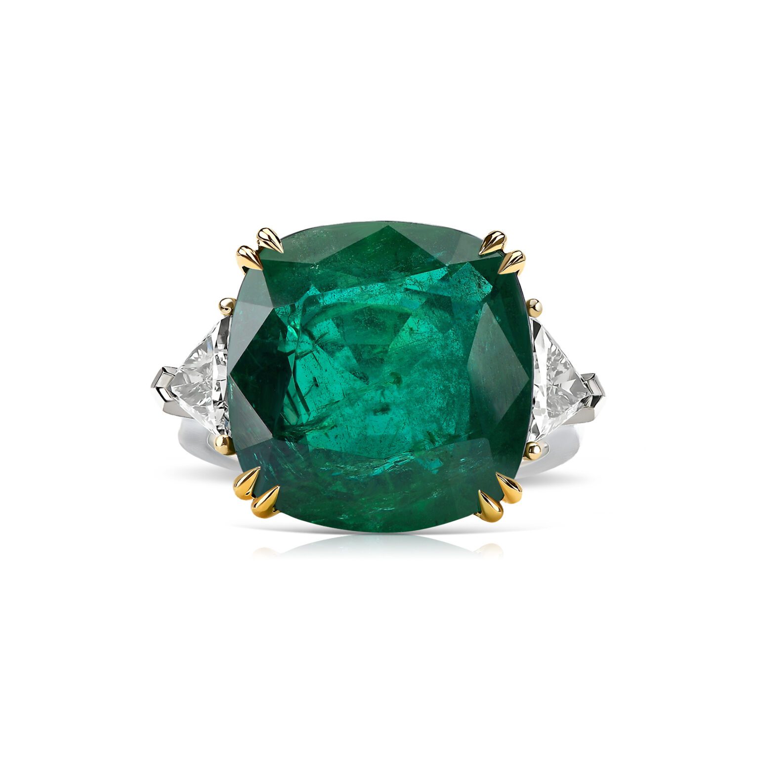 14.66 Carat Cushion Emerald Ring
