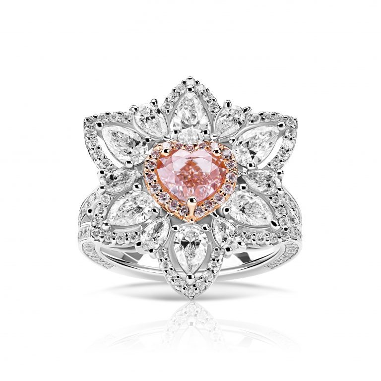 Pink and colorless diamonds ring