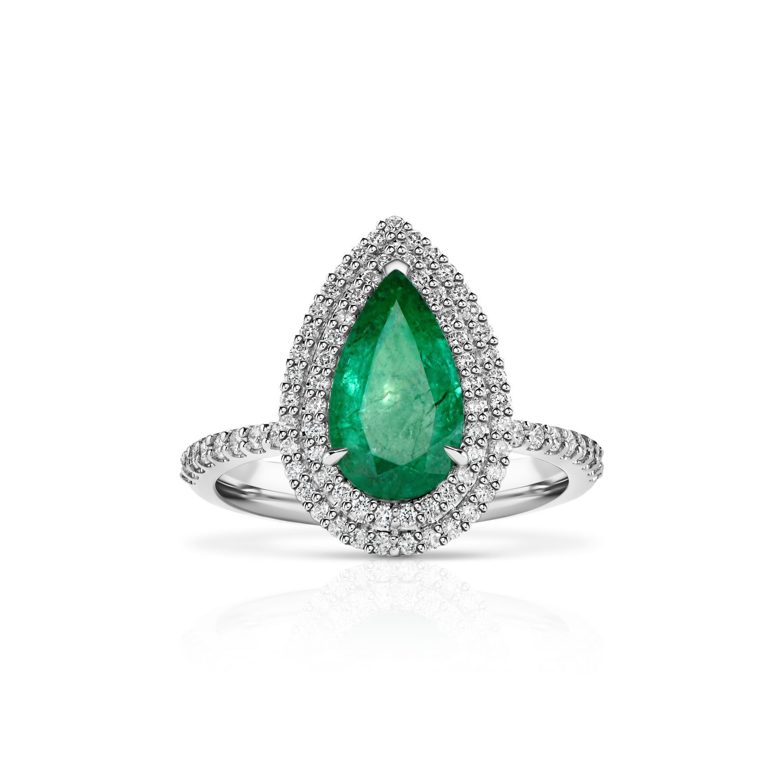 1.35 ct Pear-Shaped Green Emerald Ring