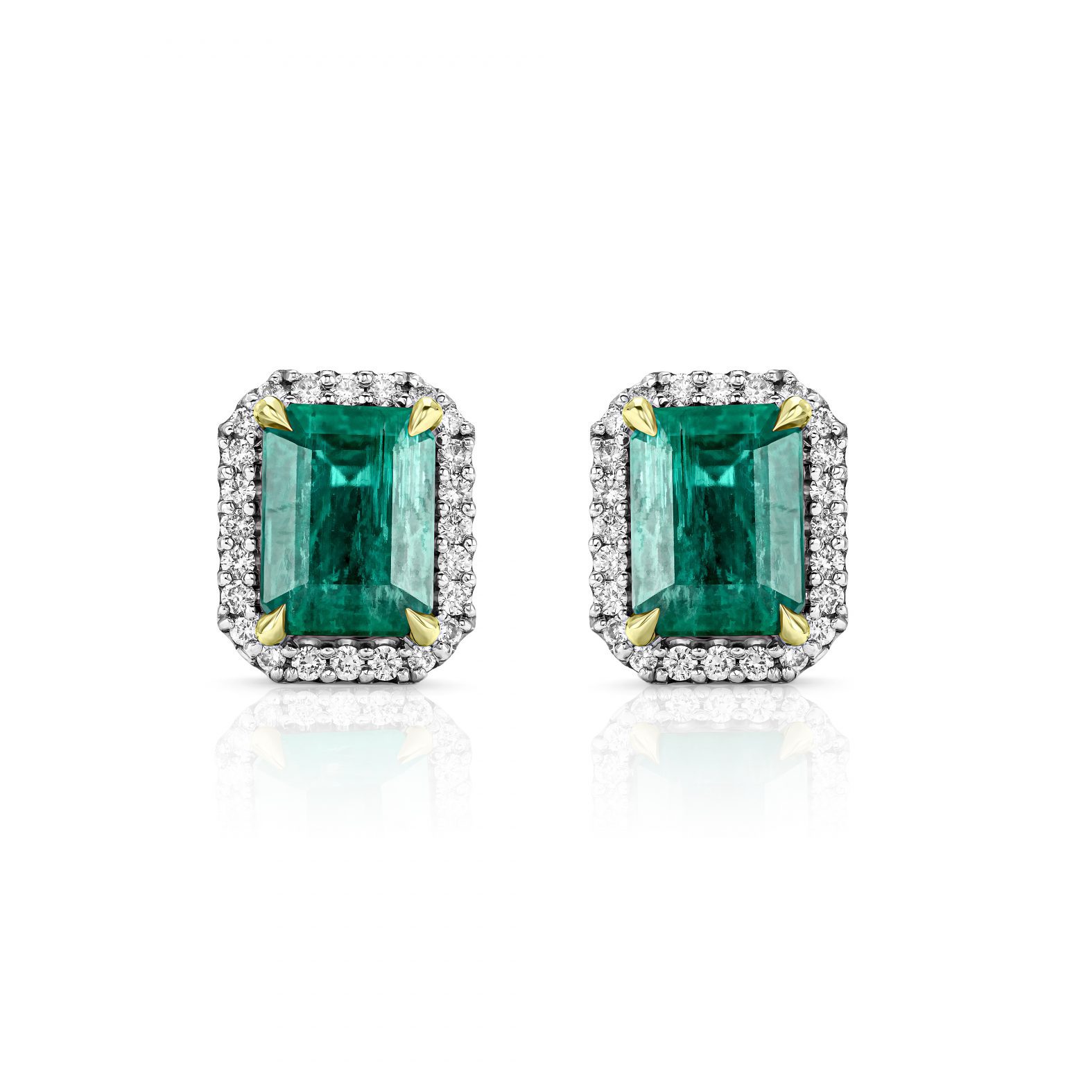 Emerald 1.49 ct stud earrings with diamonds 1.178 ct