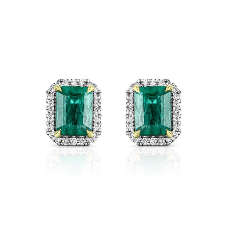 Emerald 1.49 ct stud earrings with diamonds 1.178 ct
