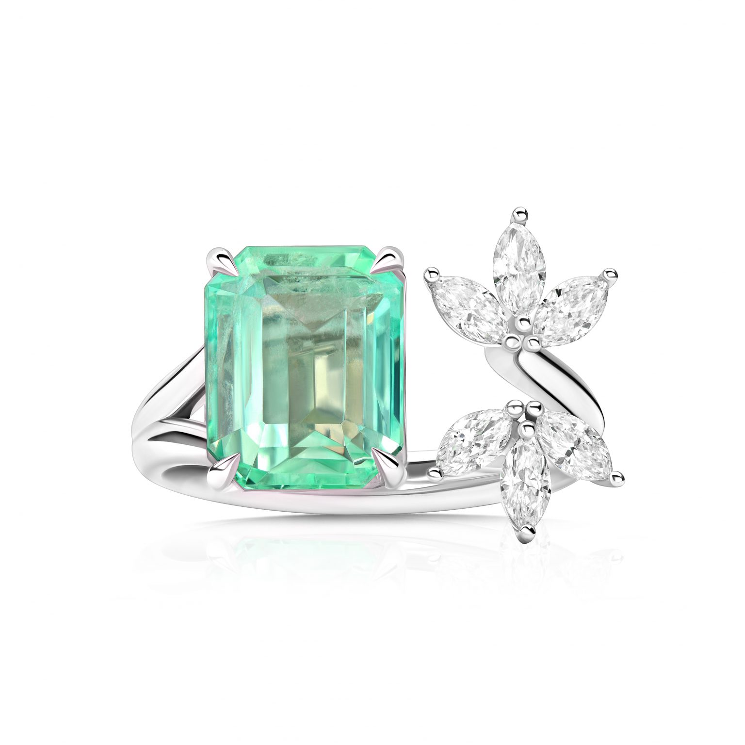 3.30 ct Colombian Emerald Ring with Marquise Diamonds