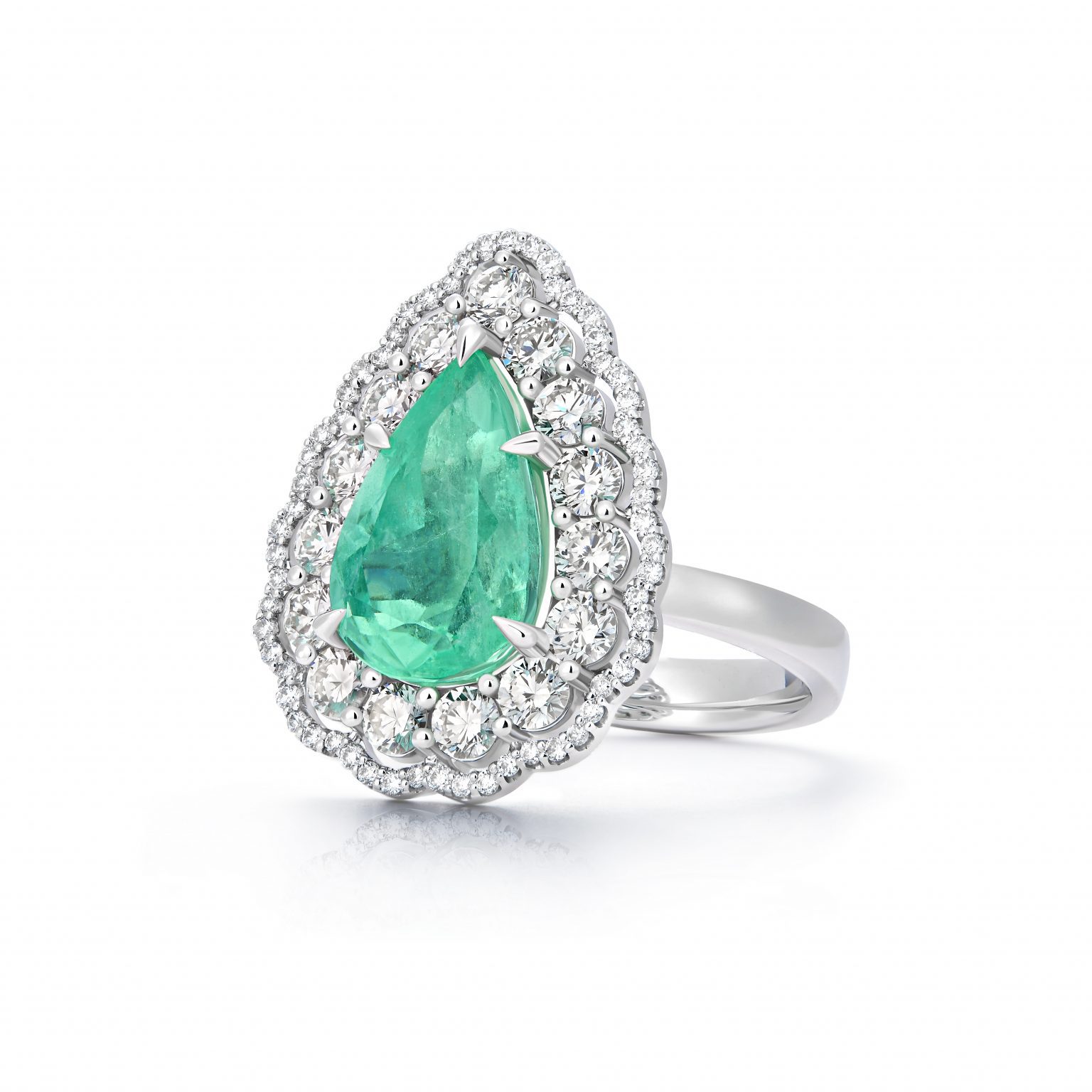 4.88 ct Pear Shaped Colombian Emerald Ring