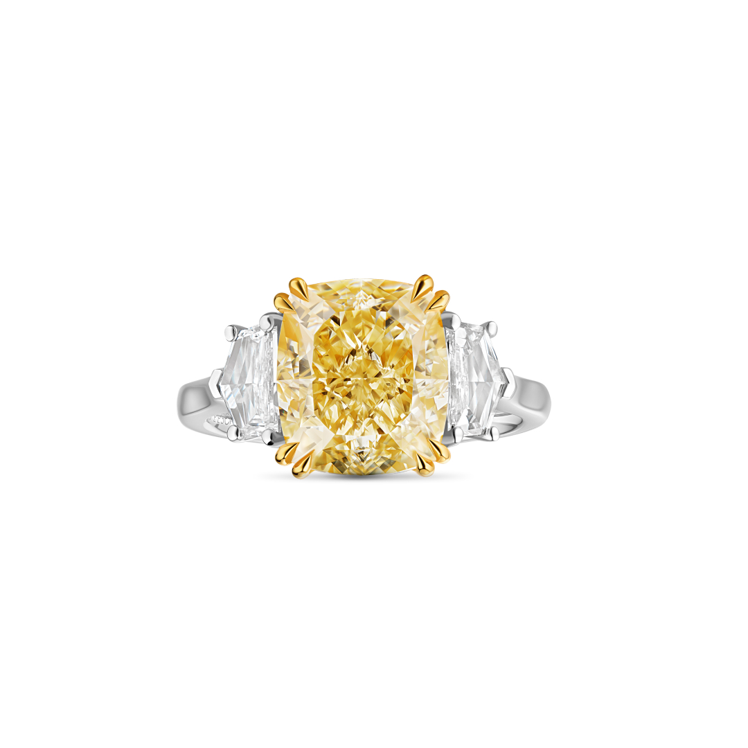 5.53 Carat Cushion Yellow Diamond Ring