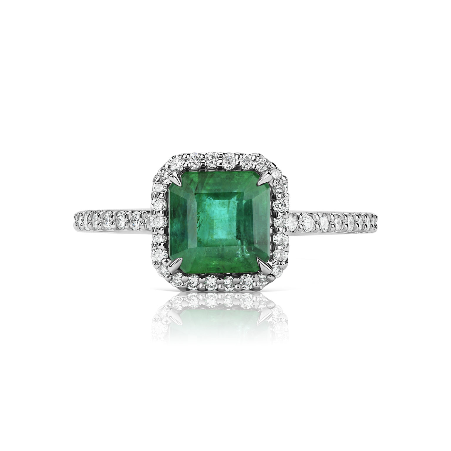 Octagon Emerald Ring with Round Diamonds